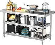 Zfmnoyev Stainless Steel Food Prep Table, Kitchen Worktable with Adjustable Legs, Multifunctional Open Storage Shelf, Heavy Duty Prep Table Metal Work Table for Home Garage(70x40x80 cm)