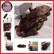 Fluffy Dark Brown Sheepskin Rug 2x6ft - -Round Comfort for All Rooms