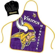 Mojo Licensing Minnesota Vikings Apron Chef Hat Set Full Color Universal Size Tie Back Grilling Tailgate BBQ Cooking Host, Team Color, One size