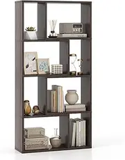 Giantex 4-Tier Geometric Bookshelf, 120 cm High Bookcase, Modern 8-Cube Storage Organizer, Floor Standing Open Display Shelving, Wooden Storage Cabinet for Living Room, Bedroom, Study (Grey)
