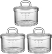 Housoutil 3PCS Glass Stovetop Pot with Lid, Glass Small Saucepan, Clear Steaming Bowl Safe for Pasta Noodle, Milk, Baby Food