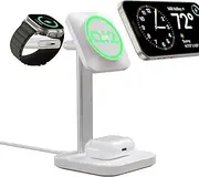 ESR Qi2 3 in 1 Wireless Charging Station, [Certified] & 15W Qi2 MagSafe Charger Stand for iPhone, Wireless Charger for Multiple Devices iPhone 16/15/14/13&Watch&AirPods, White