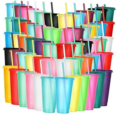 15 Pack Tumbler with Straw and Lid Bulk Glitter Plastic Cups Water Bottle