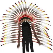 Fiocias Indian Headdress Indian Headwear for Halloween Cosplay Festival, Lengthen Style