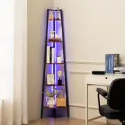 Corner Shelf Stand, 5-Tier Corner Bookshelf with LED Light Corner Berry Brown