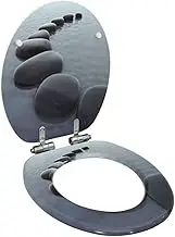 WC Toilet Seat with Soft Close Lid MDF Stones Design Hardware Accessories