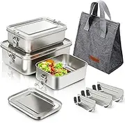 SUTETLW 304 Stainless Steel Bento Box 3 Pack Stainless Steel Containers With Lids 81oz/47oz/29oz,Leak-Proof & Stackable Storage Stainless Steel Food Storage Containers for Soup Salad Leftover
