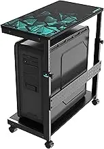 EUREKA ERGONOMIC PC Stand Computer Cart, Height Adjustable Tower Stand 2-Tier Suit for ATX Case Printer, Metal Rolling Cart on Wheels for Gaming Home Office, Black