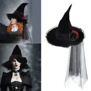 Pleated Black Witch Hat Halloween Masquerades Party Hat RolePlaying Wizard Hat