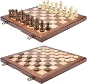Deluxe 39 * 39cm Magnetic Chess & Checker Set Rosewood Wooden Timber Folding Board