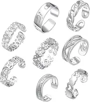 [TINEASUR] Women's Ring Toe Ring for Women Fashion Foot Ring Silver Plated 8pcs Set
