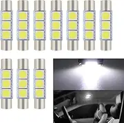 ZBGUN 10 PCS Car 28mm LED Light Kit, Flat Head Double Tip 5050-3SMD Roof Reading Light Sunshade Makeup Light, 6614F/6612F Plug and Play Quick Start Bulb Replacement, Universal for Cars (White)
