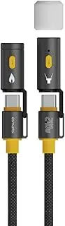 4smarts 3-in-1 Outdoor Explorer USB-C Cable with Emergency Light & Fire Starter | 240W Adventure Charging Cable with Survival Tools | 5ft/1.5m Rugged Design for Camping, Hiking & Travel | Black