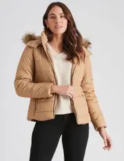 [Katies] Katies Short Puffer Jacket - Size 8 - Womens - CAMEL 8 CAMEL