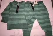 Miki Miette Iggy Pullover & Ziggy Joggers- Aloe Striped| Size 3M New W Tags