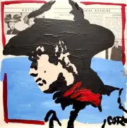 CORBELLIC EXPRESSIONISM 12X12 MOVIE COWBOY HANDMADE SIGNED COLORFUL ART PAINTING