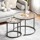 Gold Nesting Coffee Table Set of 2, Small Glass Round Nesting Tables for