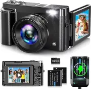 4K Digital Camera- Autofocus 48MP with 3'' 180°Flip Screen 16X Digital Zoom
