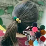 🎉賠本出清🎉韓國度假風波西米亞彩色毛球髮繩可爱撞色髮圈韓國新款皮筋髮飾