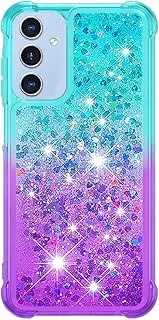Samsung A15 5G Case Glitter 3D Cute Bling Sparkle Quicksand Flowing Liquid Clear Transparent TPU Gel Silicone ShockProof Protective Phone Cover for Samsung Galaxy A15 5G Case Girls, Blue & Purple