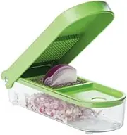 Progressive Prepworks Onion Chopper - Stainless Steel Slicing Grid, One-Swift-Motion Operation, Clear Measurement Markings up to 480ml, Non-Skid Feet, Compact - Green/Clear