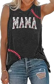 [FLOYU] Sequin Baseball Tank Tops Women Baseball Mama Vest Game Day Sport Sleeveless Shirt Casual Workout Tanks
