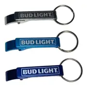 (3) Bud Light Aluminum / Metal Bottle Opener Key Chain Blue Silver LOT Bundle
