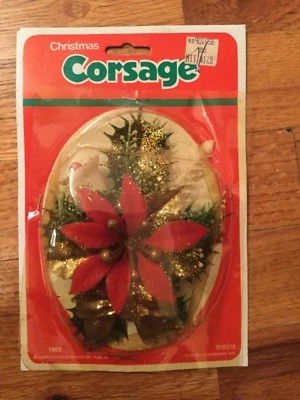 Vintage '83 Plastic Kitsch Christmas Corsage Pin Brooch Poinsettia Bells -Crafts