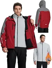[baleaf] Men's Fleece Lined 3 in 1 Outdoor Waterproof Jacket Packable Cycling Jackets Running Rain Coat