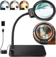 30X 10X LED Magnifying Glass with Stand, Dimmable Light for Crafts and Reading