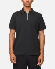 [ADIDAS] Adidas Essentials Waffle Polo T-shirt Black - Size S S Black