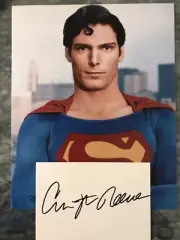 Christopher Reeve Signed Index Card With 8x10 Superman Photo