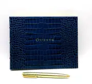 Guest Book Visitors Log Leather Bound Hardcover Croc Embossed NEW Blue