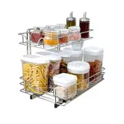 Pull-Out Cabinet Organizer – 2-Tier Chrome, Small Top, Medium Bottom – Steel