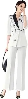 [Generic] Women Print Flare Pants Suits Women Spring Professional Office Ladies Jacket Two Piece Suit