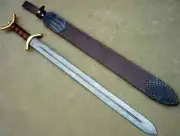 32 inchCustom Handmade Damascus Steel Functional Battle Ready Sword With Sheath
