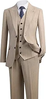 [Jonwelsy] Men's Classic 3-Piece Suit Elegant Blazer Tuxedo Jacket, Vest & Trousers Set for Business, Wedding, Prom