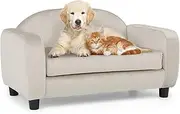 MoNiBloom Pet Sofa Dog Couch for Small Dogs and Cats, Velvet Luxury Cat Couch Bed with Removable Cushion, Washable Cover, Pearl White