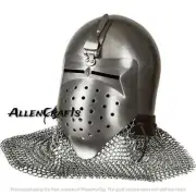 Medieval Norse Helmet Ottokar 16 Gauge Bascinet with Chainmail Helmet