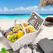 2 Person Picnic Basket Set Baskets Bag Outdoor Blanket Camping Beach Deluxe Willow Wicker Gift Storage Travel 42cm x 28.5cm x 38cm