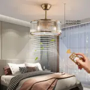 Gold Retro 18 In Ceiling Caged Fan Light Fan Lamp 40W Remote Living Room Lamp US