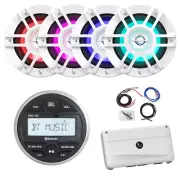 JBL Marine Bluetooth Receiver, 4x 6.5" 300W LED White Speakers, Amplifier w/Kit
