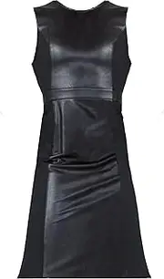 [Spanx] Women's Black Leather Like Sleeveless Mixed Media Sheath Dress