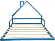 Pine Floor Bed House Frame in Blue for Kids and Toddlers - Double