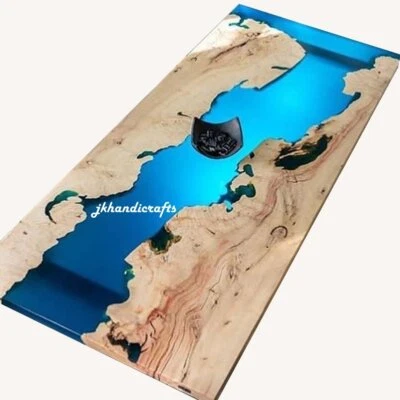 Glossy Epoxy Table Walnut Resin River Table Top Custom Order Studying Room Table