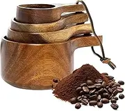 Wooden Measuring Cups Spoons Set, Farmhouse Coffee Scoop, 5.31x3.35x2.36 Inches Bean, Sugar, Salt and Honey Measuring Accessories for Kitchen, Baking, Premium Natural Wood