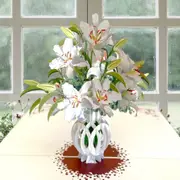 White Lush Oriental Lily Bouquet in Vase 3D Pop Up Card