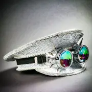NEW Military Burning Man Top Hat with Kaleidoscope 3D Goggle Festival Hat White
