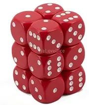 CHX25604 Dot Dice, 16mm, 12D6 Opaque Red/White Set