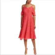 CeCe by Cynthia Steffe Dress Womens 2 Petite 2P Cold Shoulder Floral Ruffle